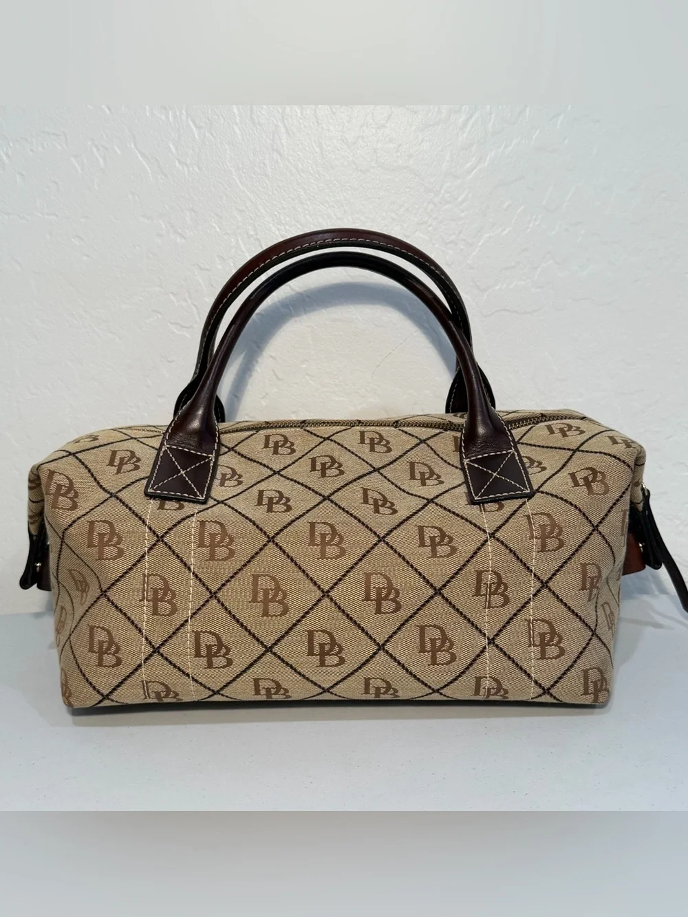 Vintage Dooney & Bourke Signature Monogram Canvas Small Duffle Satchel
